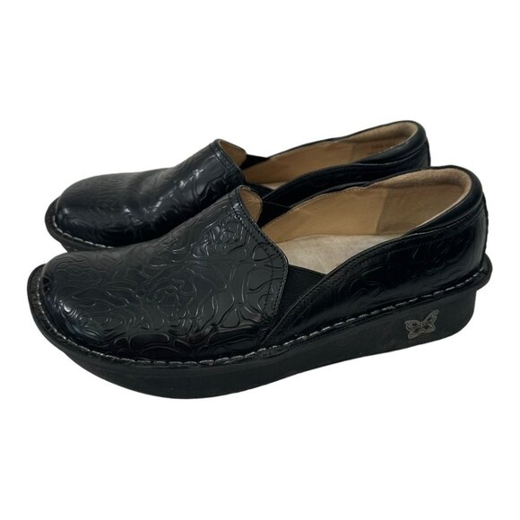 Alegria Black Embossed Leather Professional Slip On Clogs SZ 8.5 Comfort Shoes - Picture 3 of 11